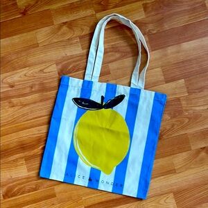Blue and Yellow Striped Lemon Canvas Tote Bag